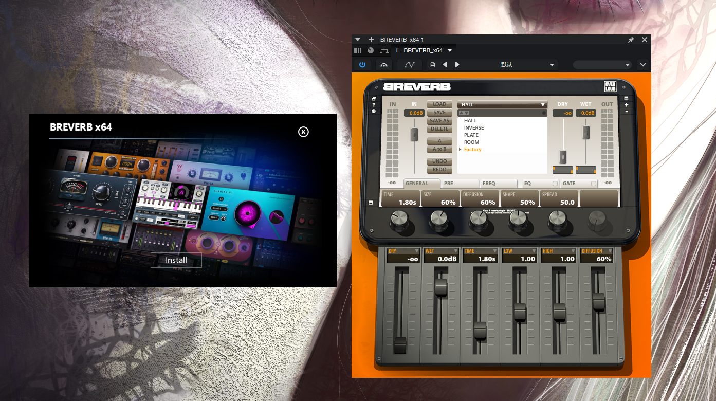 一键安装插件-经典混响效果器 Overloud BREVERB x32/x64位 WiN-拟声之家-音频应用效果器资源网